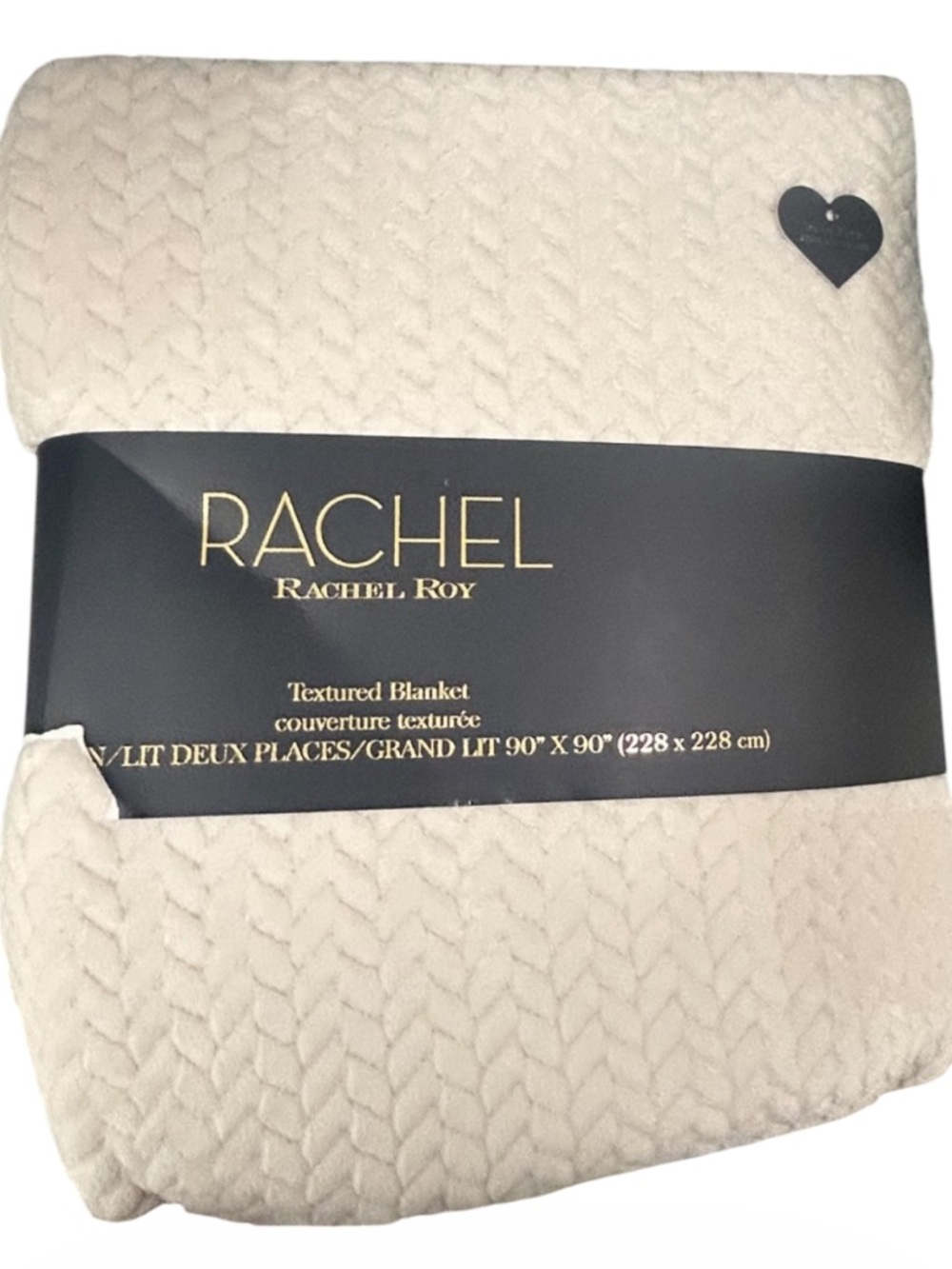 Rachel Roy Lightweight Queen Ivory Textured Blanket 90”x90”